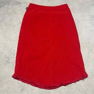 yLondon Red Midi Pencil Skirt Textured Fringe Hem Size 28